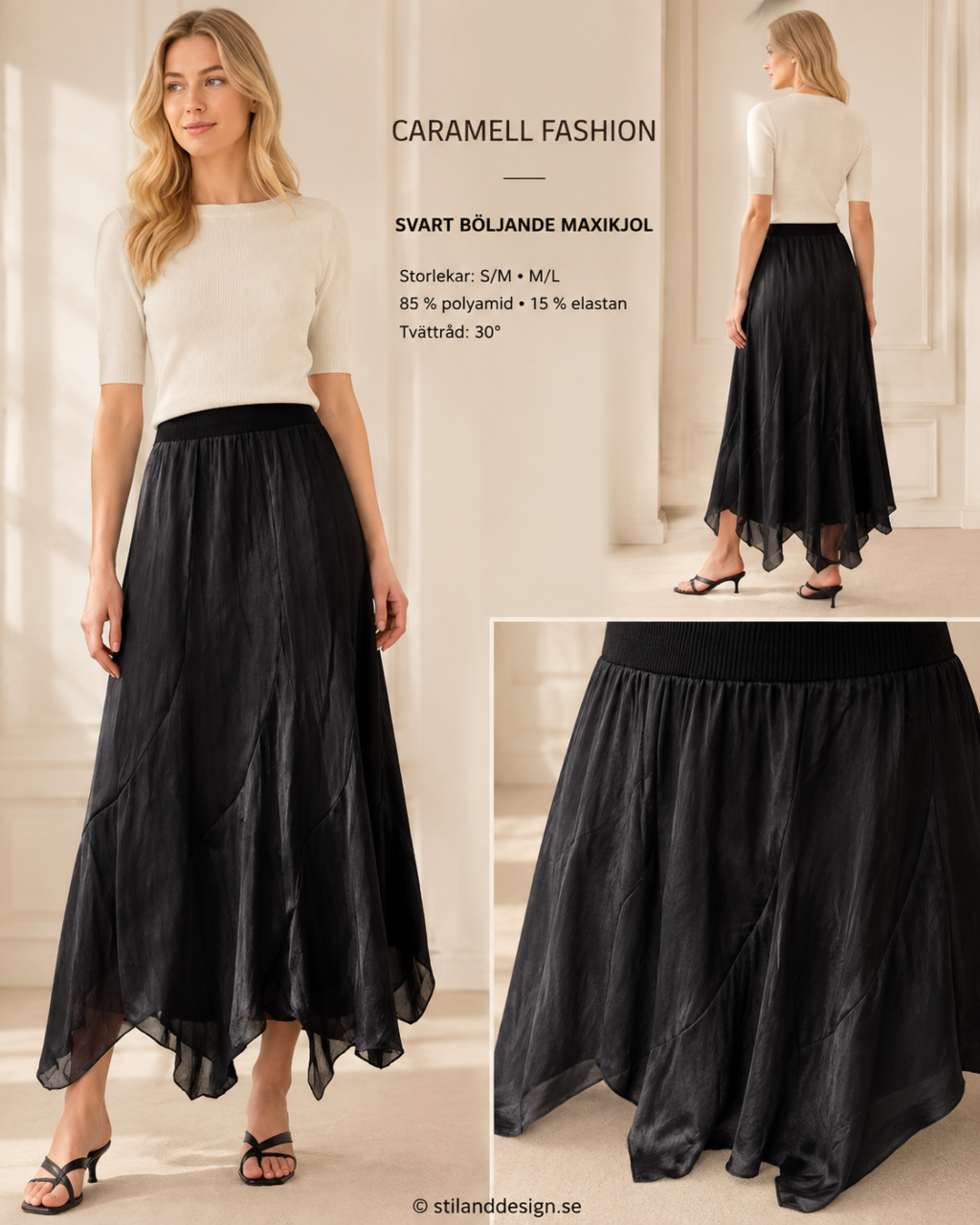 ✨ SVART BÖLJANDE MAXIKJOL FRÅN CARAMELL FASHION – FÖLJSAM, ELEGANT & FEMININ ✨