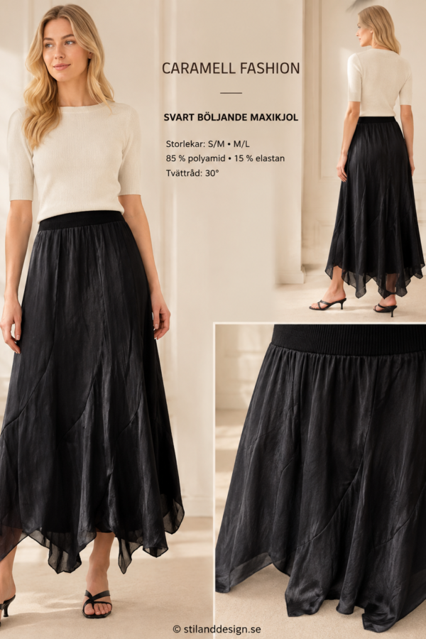 ✨ SVART BÖLJANDE MAXIKJOL FRÅN CARAMELL FASHION – FÖLJSAM, ELEGANT & FEMININ ✨