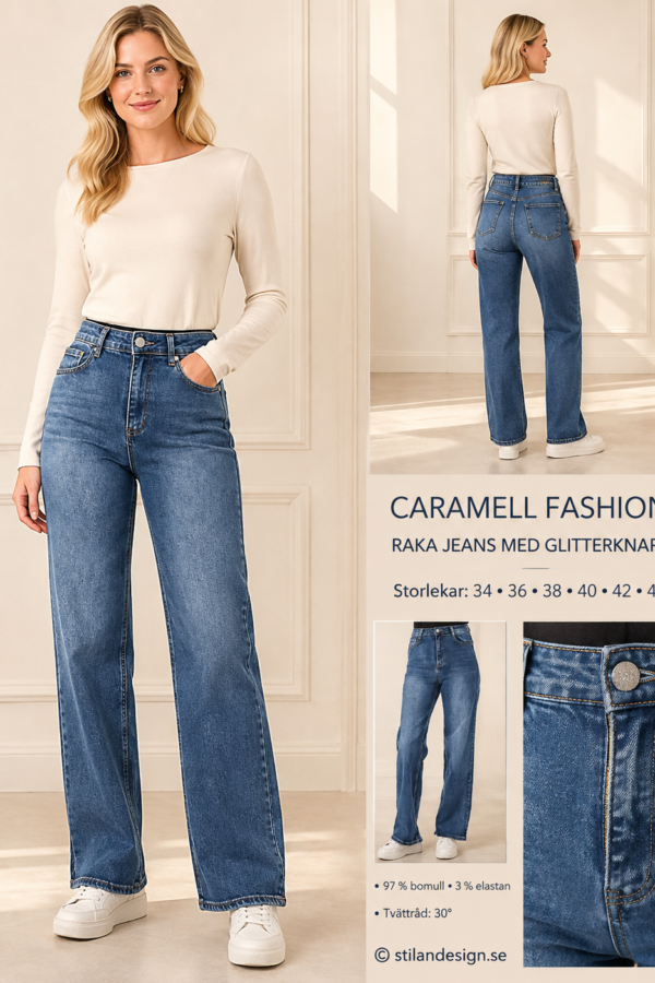 ✨ RAKA JEANS MED GLITTERKNAPP FRÅN CARAMELL FASHION – BEKVÄMA, TRENDIGA & LÄTTMATCHADE ✨