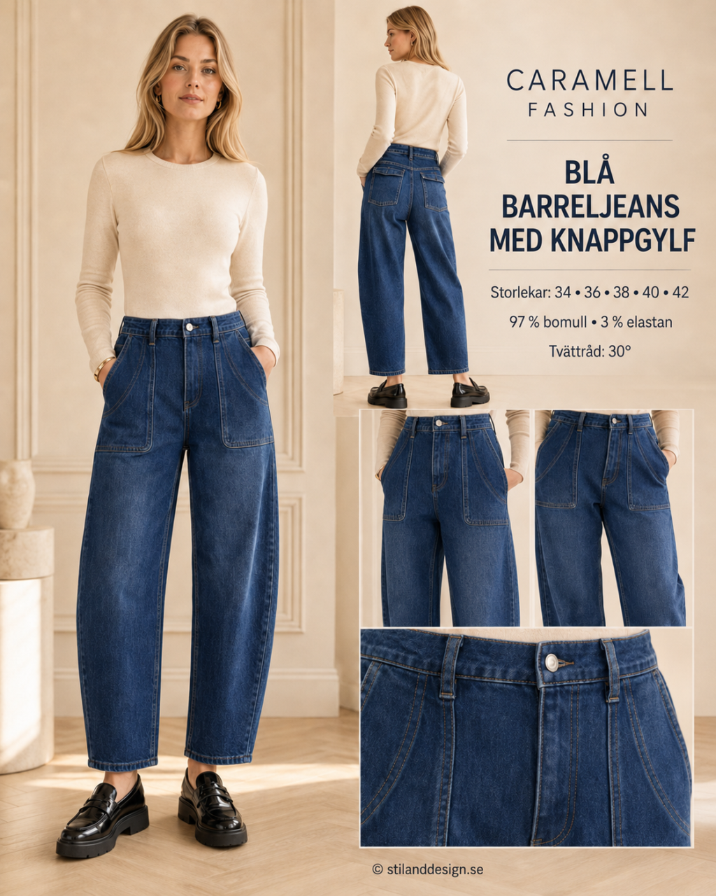 ✨ BLÅ BARRELJEANS MED KNAPPGYLF FRÅN CARAMELL FASHION – TRENDIGA, BEKVÄMA & UNIKA ✨