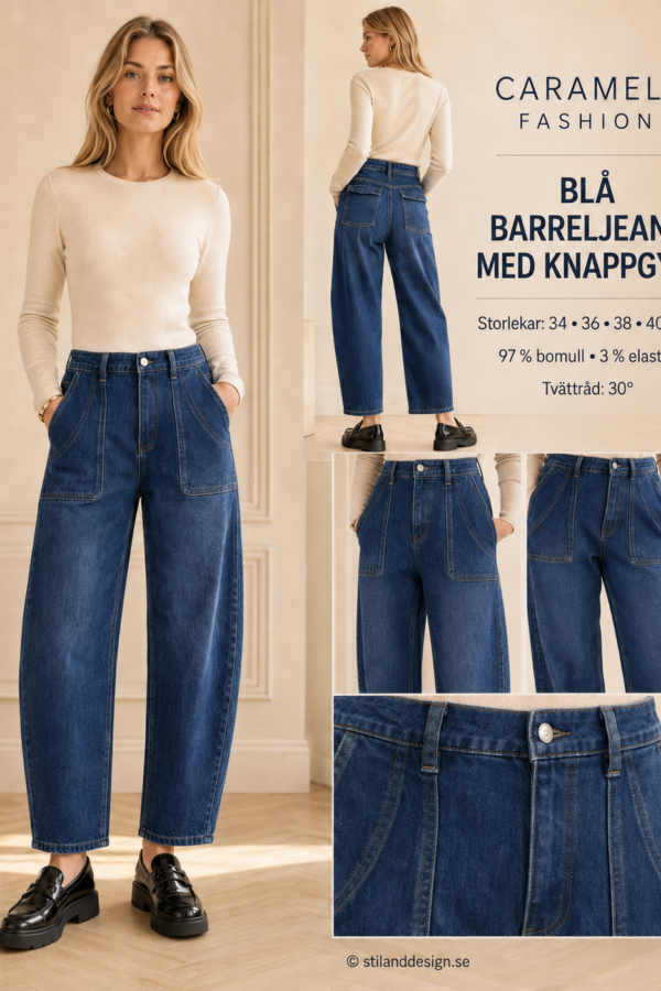 ✨ BLÅ BARRELJEANS MED KNAPPGYLF FRÅN CARAMELL FASHION – TRENDIGA, BEKVÄMA & UNIKA ✨