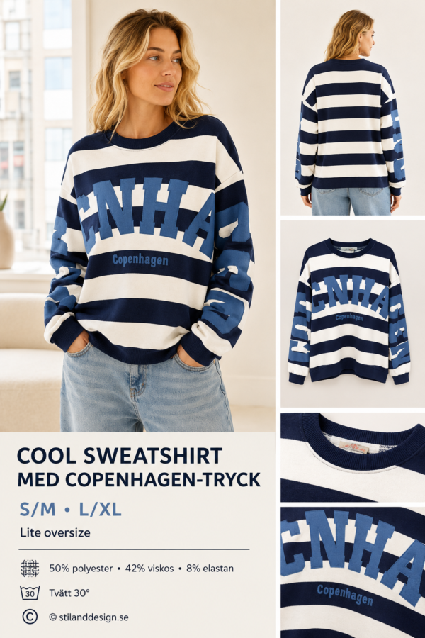 💙 Randig sweatshirt med Copenhagen-tryck 🤍