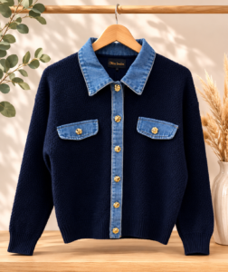 💙 Stilfull cardigan med denimdetaljer från Caramell Fashion ✨(EJ BYTE,RETURRÄTT)