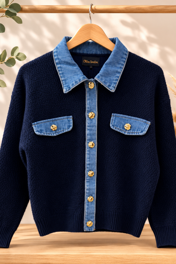 💙 Stilfull cardigan med denimdetaljer från Caramell Fashion ✨