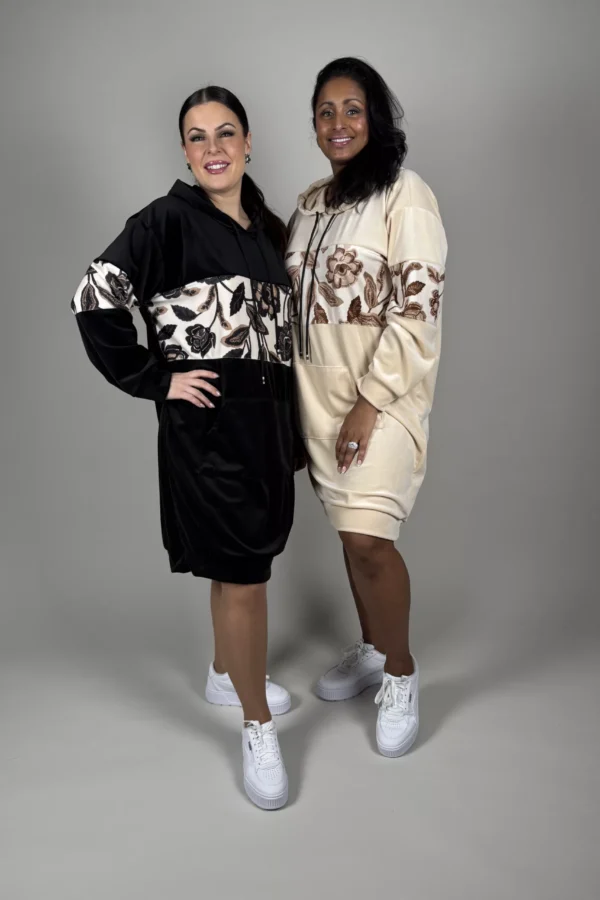 Beige hoodieklänning i velour