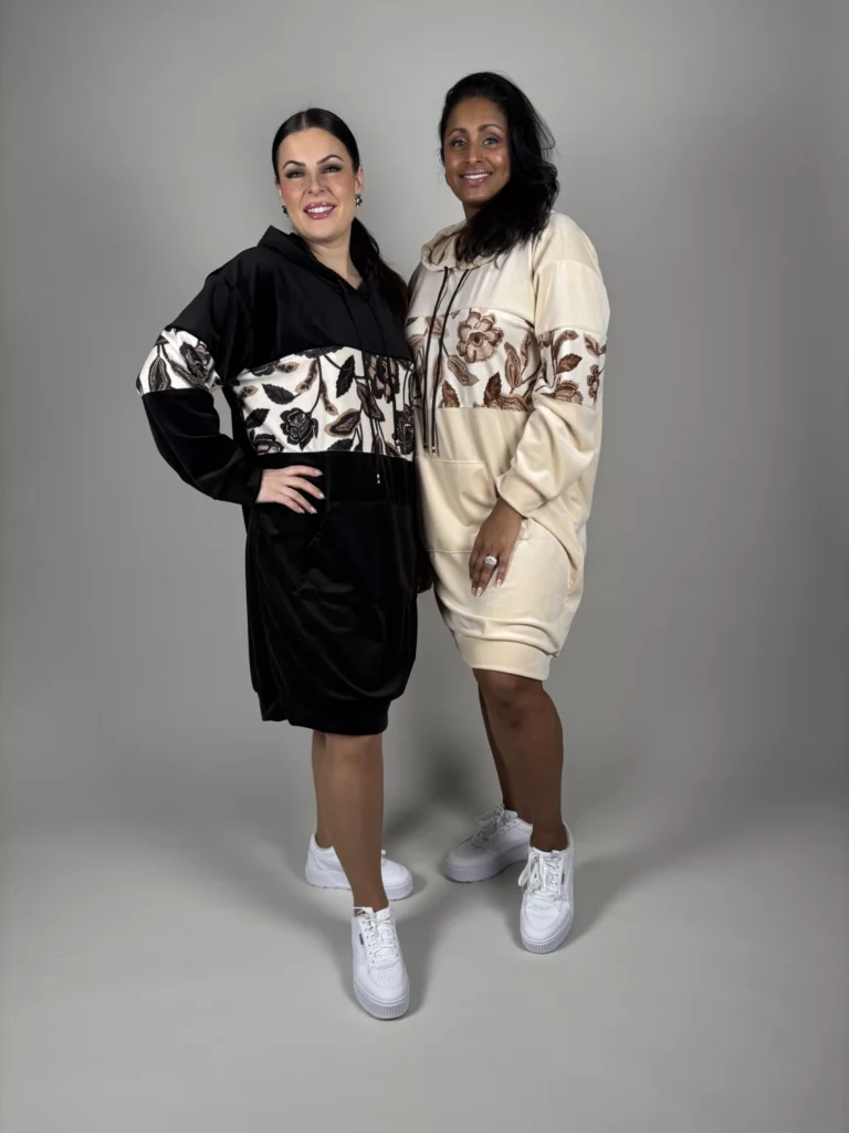 Beige hoodieklänning i velour