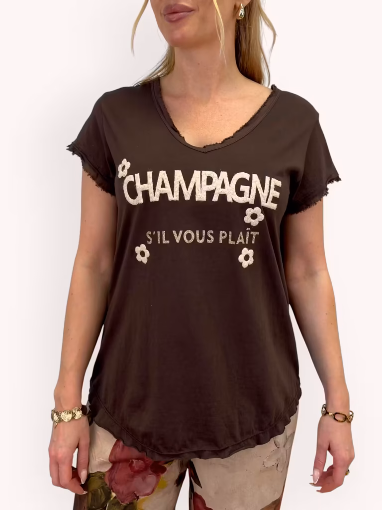 T-shirt med glittrga detaljer i brunt