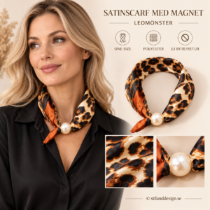 🐆 Leo Luxe – glansig satinscarf med pärlmagnet ✨