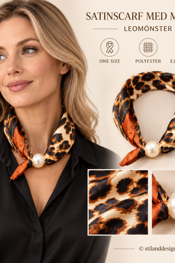 🐆 Leo Luxe – glansig satinscarf med pärlmagnet ✨