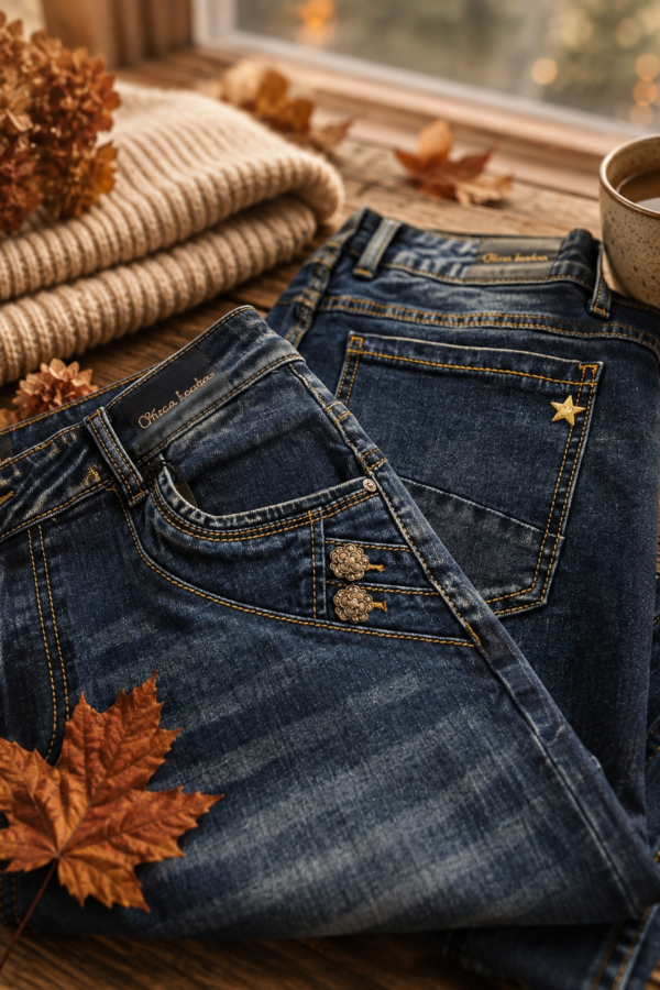 💙 Mörkblå jeans med dekorativa detaljer från Caramell Fashion