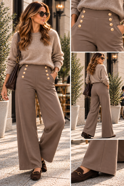 Eleganta byxor från Caramelle Fashion i taupe