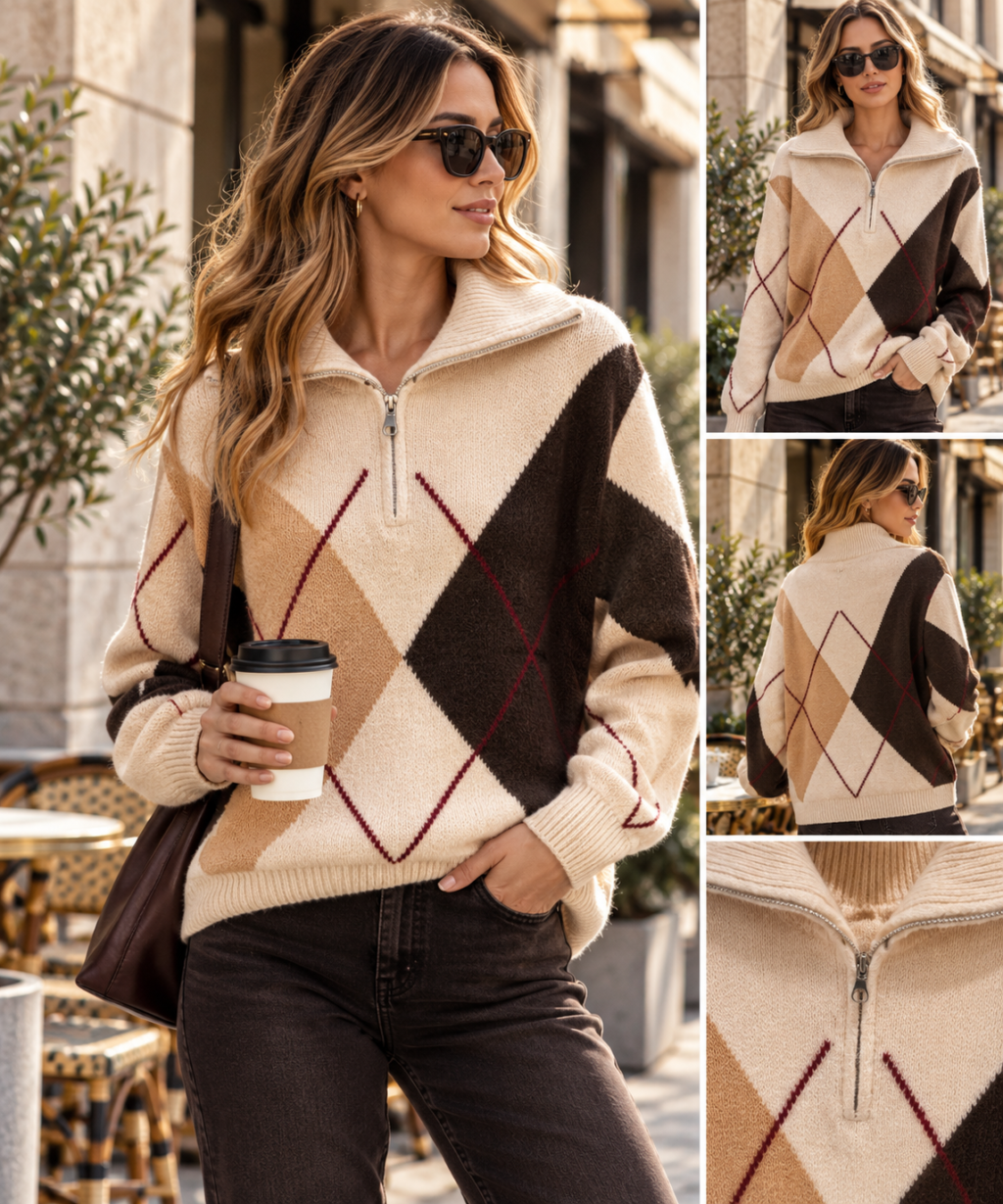 đ€ Autumn Check â stickad tröja frĂ„n Caramell Fashion
