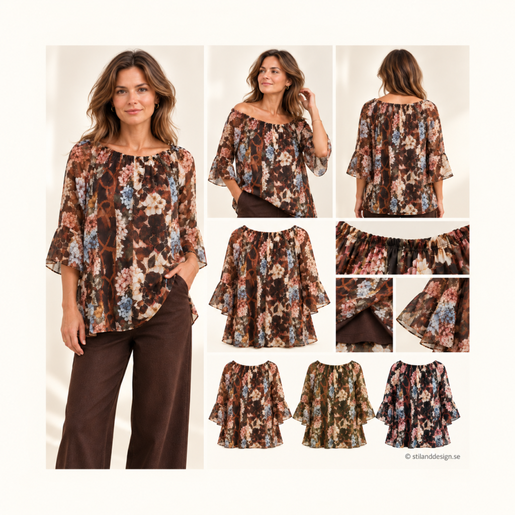 🌸 Autumn Bloom – blommig chiffongblus från Train of Trend ✨(EJ BYTE,RETURRÄTT)