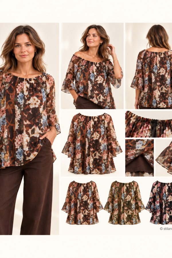 🌸 Autumn Bloom – blommig chiffongblus från Train of Trend ✨(EJ BYTE,RETURRÄTT)