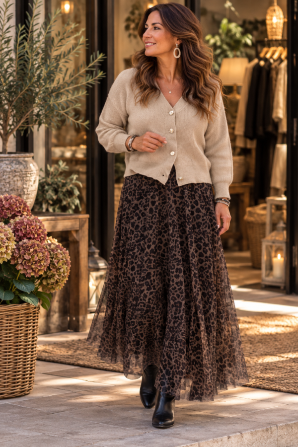 🐆 Leo Dream – svepande tyllkjol med leopardmönster