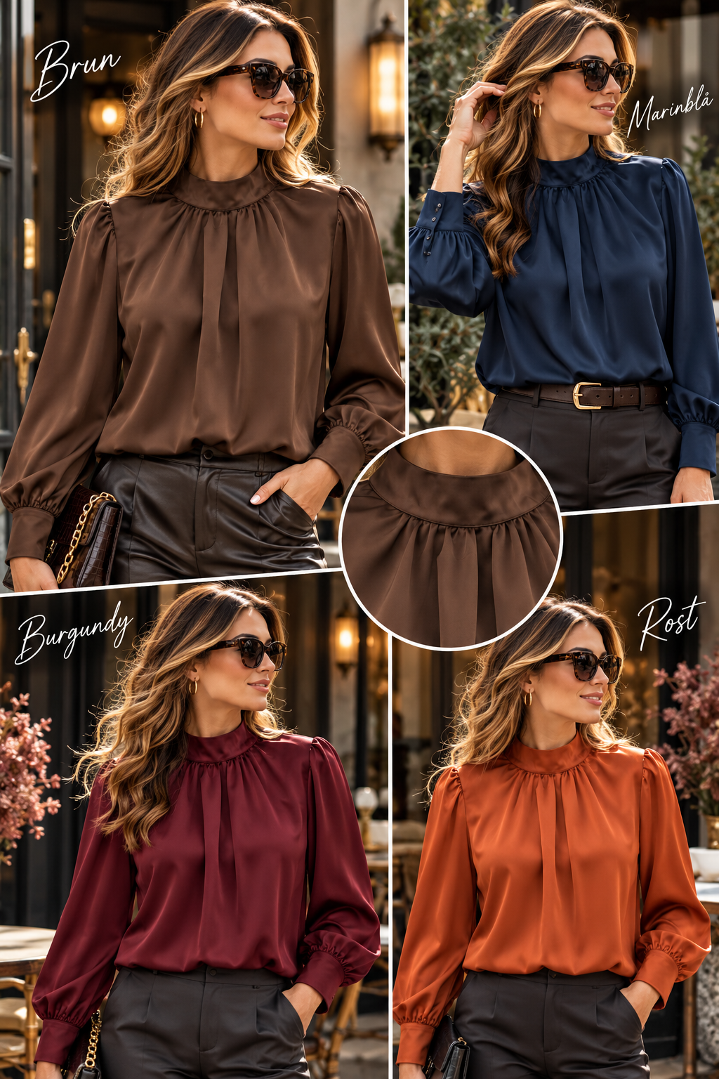 ✨ Elegant satinblus med romantisk polokrage