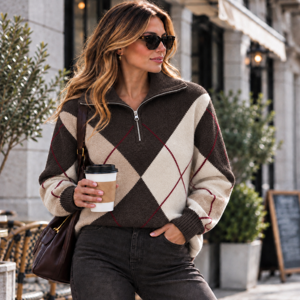 🤎 Taupe Check – trendig argyletröja från Caramell Fashion ✨