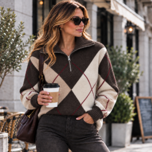 🤎 Taupe Check – trendig argyletröja från Caramell Fashion ✨